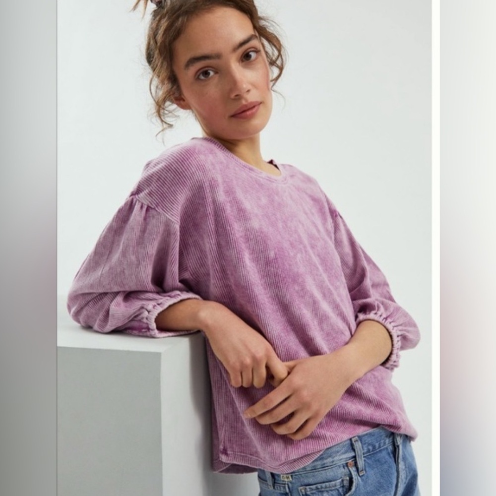 Anthropologie Pilcro wash waffle puff sleeve top Small relaxed fit casual